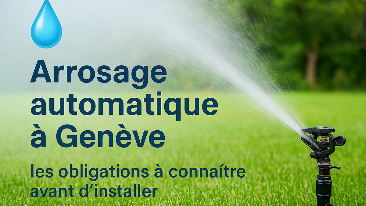 Arroseur automatique en fonctionnement sur une pelouse verte à Genève, illustrant les obligations d’installation.
