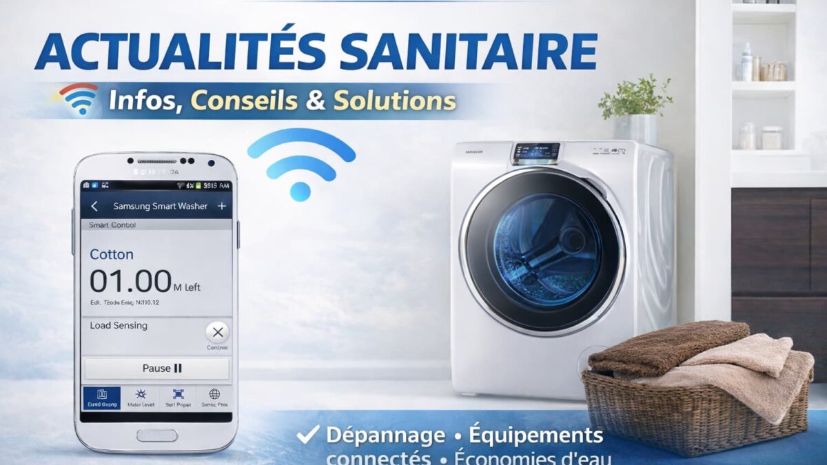 Miniature “Actualités sanitaire” : smartphone connecté et machine à laver, infos, conseils et solutions pour le sanitaire et la plomberie à Genève.