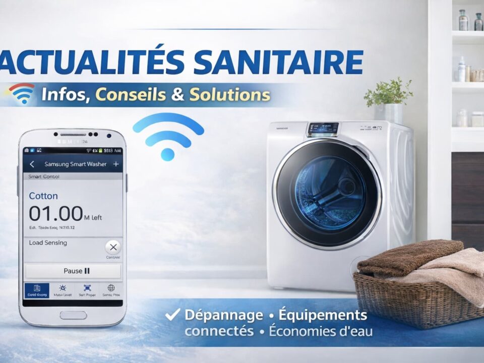 Miniature “Actualités sanitaire” : smartphone connecté et machine à laver, infos, conseils et solutions pour le sanitaire et la plomberie à Genève.