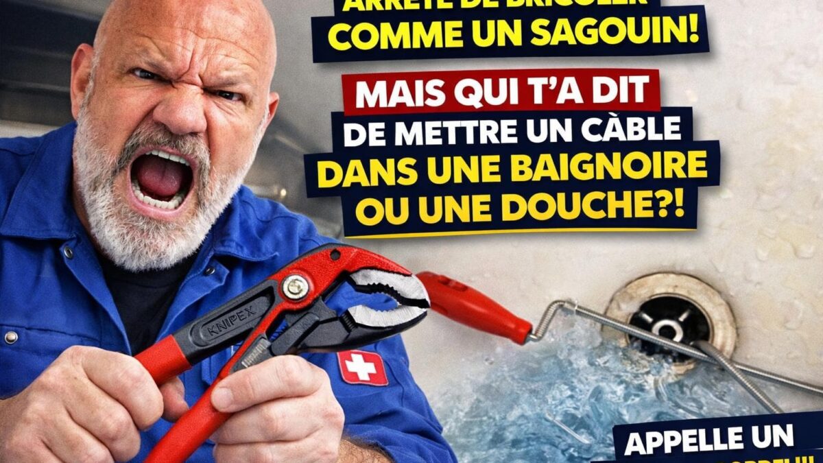 Erreur de bricolage en salle de bain à Genève : utilisation d’un câble dans le siphon de douche ou de baignoire, risque de fuite et de dégâts des eaux