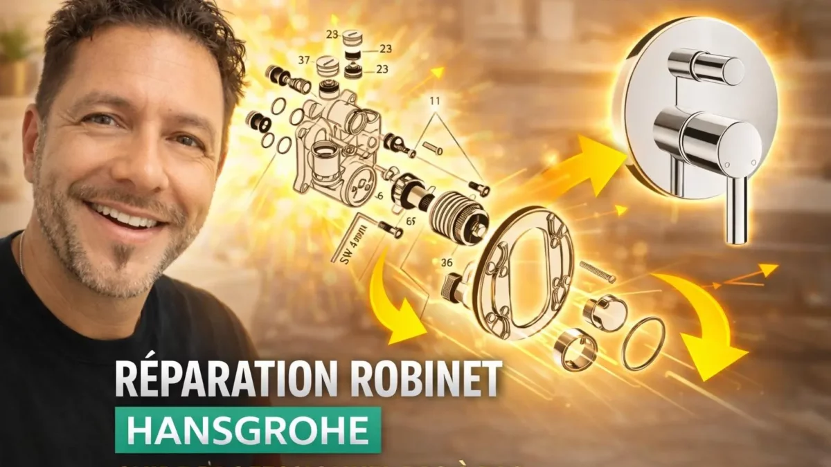 Réparation d’un robinet Hansgrohe avec vue éclatée des pièces et guide professionnel pas à pas
