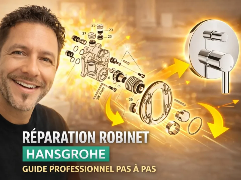 Réparation d’un robinet Hansgrohe avec vue éclatée des pièces et guide professionnel pas à pas